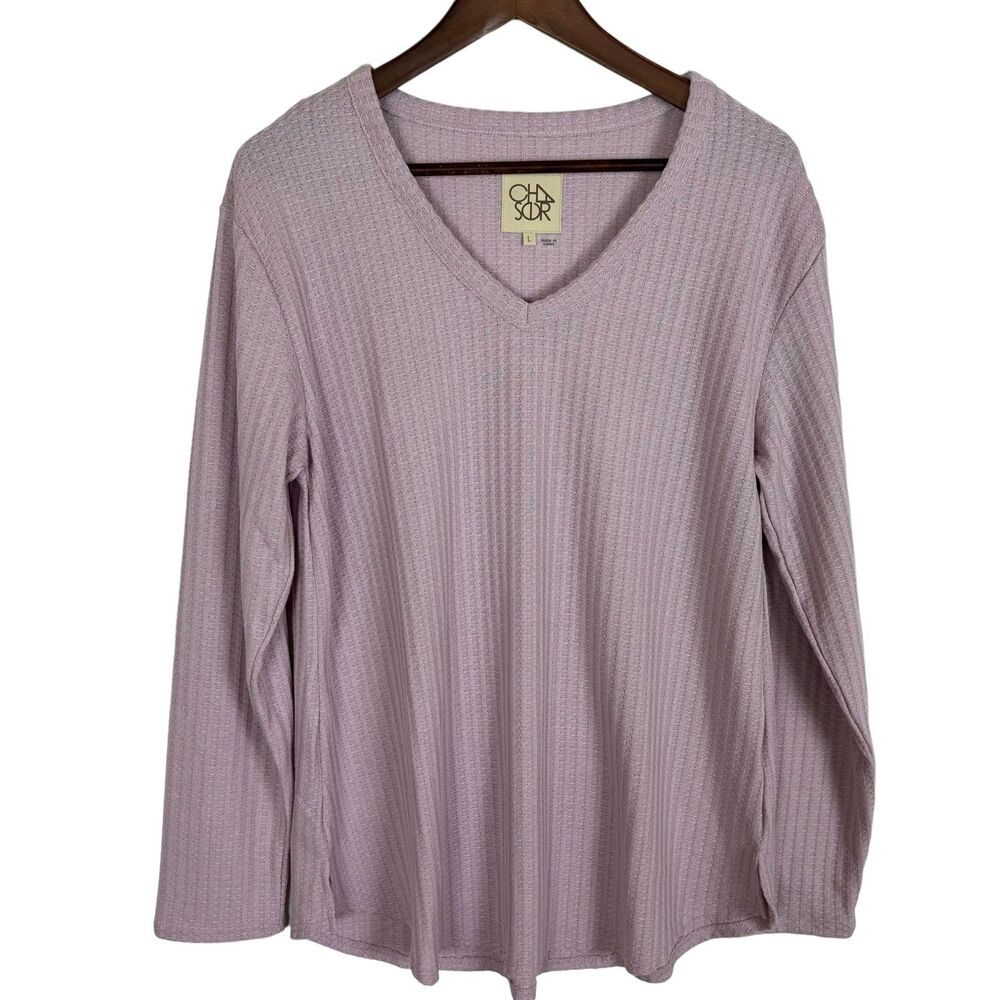 Chaser Purple Waffle Knit Long Sleeve V-Neck Shirt Women's Large